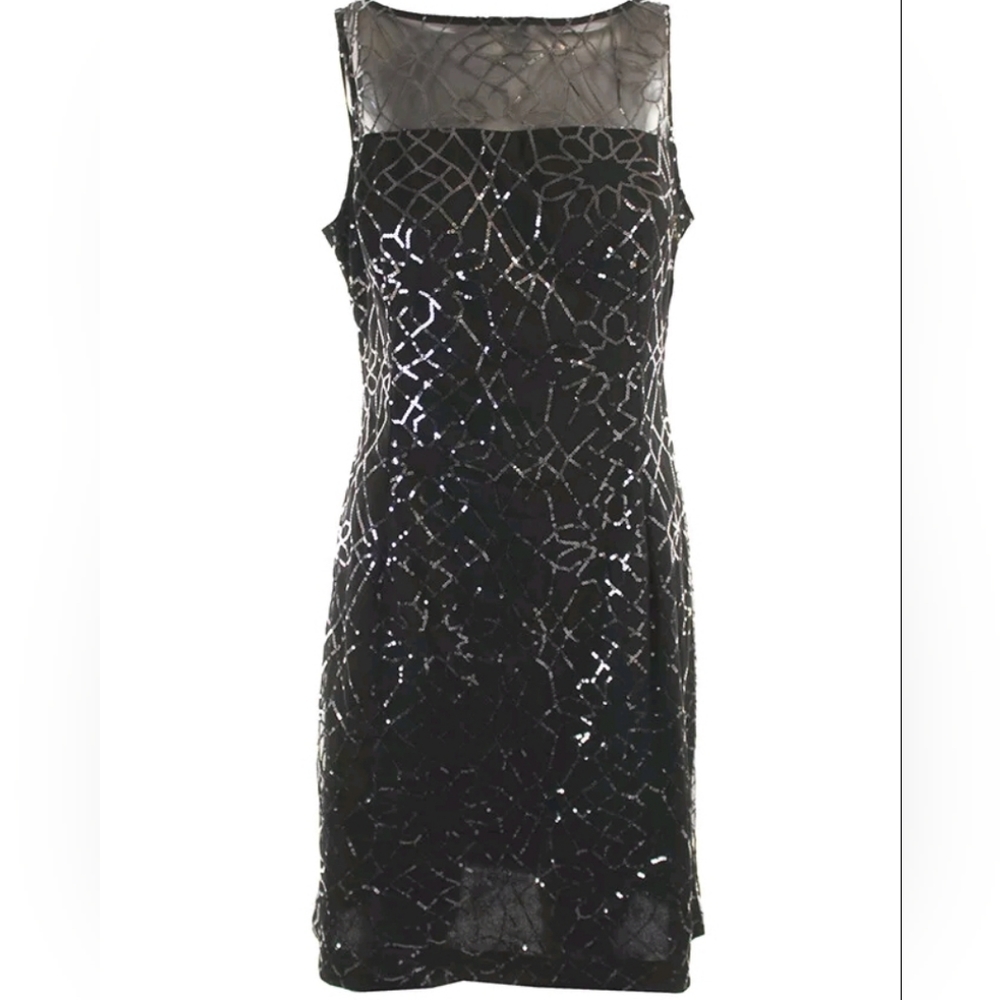 American Living 10 P2P 19" New Black/Silver Sleeveless Sequined Illusion Dress